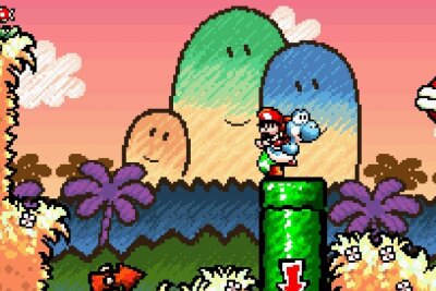 Mario, immer wieder Mario: Die bekannteste Figur der Gaming-Welt im Wandel der Zeit - Der nächste Jump'n'Run-Geniestreich mit dem Kultklempner: In "Super Mario World 2: Yoshi's Island" ist Mario noch ein Baby, der eigentliche Star ist Yoshi. Einzigartig: Das Hüpfspiel sieht aus, als hätte man es mit Wachsmalstiften gezeichnet.