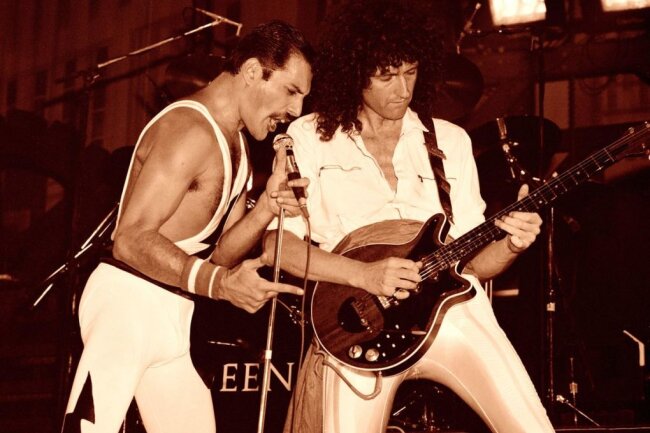 Freddie Mercury (links) und Brian May von Queen gehören zu den größten Rockmusiklegenden.