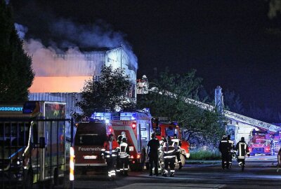 Müllsortieranlage steht bis zum Dach in Flammen - In Lampertswalde brennt Halle eines Entsorgungsunternehmen lichterloh. Foto: Roland Halkasch