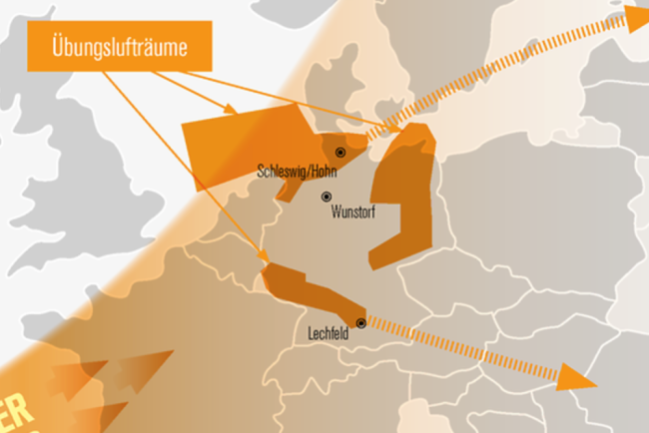 Übungsszenario. In den orangen Gebieten wird geübt. Illustration: Bundeswehr