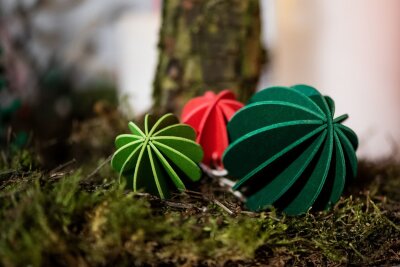 Naturnahe Adventsdeko: Der Trend zum Papieranhänger - Im Moos ist was los: Lovi Wooden Creations zeigte auf der Christmasworld Weihnachtskugeln aus Holz.