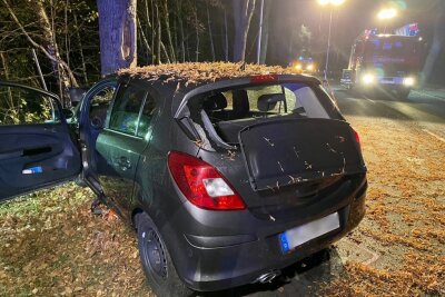 Oelsnitz: PKW prallt gegen Baum -  Fahrer schwer verletzt - 