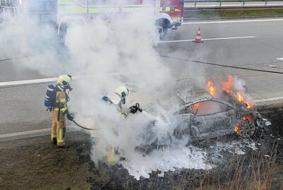 PKW brennt lichterloh auf A14 - Auf der A14 ging ein Auto in Flammen auf. Foto: Sören Müller