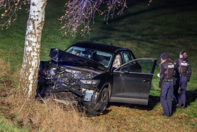 Ein Auto ist von der Fahrbahn abgekommen und gegen einen Baum geprallt. Foto: Andreas Kretschel