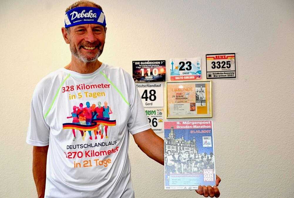 Plauen: Der Lauf des Lebens ist manchmal seltsam - Gerd Schremmer hat bisher 184 Marathon- beziehungsweise Ultramarathonläufe absolviert.Foto: Karsten Repert