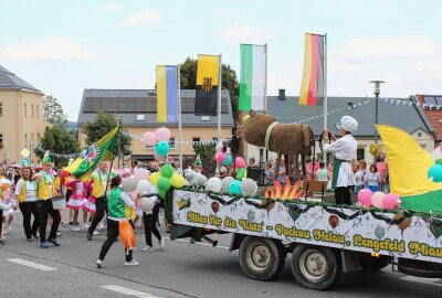 Pockau-Lengefeld: Stadtfest endet mit grandiosem Festumzug - Mit "Pockau Helau" sorgten die Pockauer Carnevalisten für Stimmung. Foto: Jana Kretzschmann