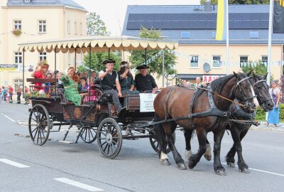 Pockau-Lengefeld: Stadtfest endet mit grandiosem Festumzug - Freundlich winkt ein Burgfräulein von Rauenstein in die Menge. Foto: Jana Kretzschmann