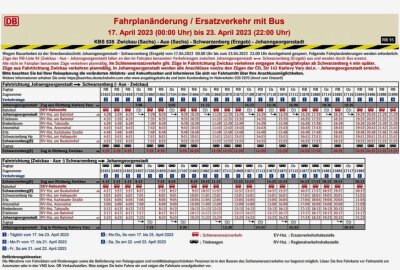 RB 95: Schienenersatzverkehr zwischen Schwarzenberg und Johanngeorgenstadt - Zwischen dem 17. und 23. April verkehrt zwischen Schwarzenberg und Johanngeorgenstadt Schienenersatzverkehr. Screenshot: Deutsche Bahn