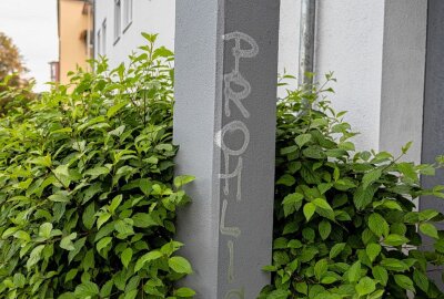 Rodewisch: Vandalen verursachen mit Graffiti hohen Sachschaden - In Rodewisch wurde Graffiti an ein neu eröffnetes Geschäft gesprüht. Foto: David Rötzschke