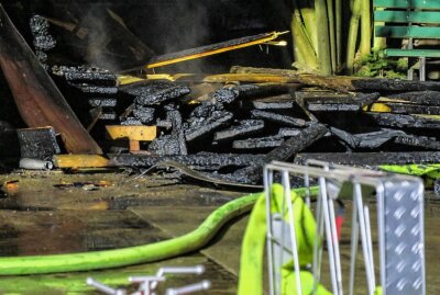 Schönheide: Brand von Mülltonne griff auf Holzstapel und Nebengebäude über - Das Feuer griff von der Mülltonne auf ein Holzstapel und dem Nebengebäude über. Foto: Niko Mutschmann