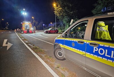 Am gestrigen Abend kollidierte ein PKW-Fahrer mit einer Laterne, einem Verkehrsschild und einem Baum. Foto: Mike Müller