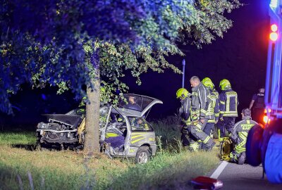 Schwerstarbeit für Einsatzkräfte: 20-Jähriger prallt bei Glauchau gegen Baum - Gestern Abend kam es zu einem schweren Crash bei Glauchau. Foto: Andreas Kretschel