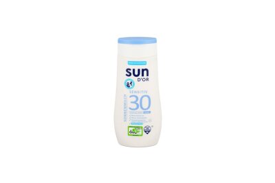 Sensitive Sonnencremes ohne bedenkliche UV-Filter  - Sehr gut und zugleich eines des günstigsten Produkte im Test: die "Sun D'Or Sonnenmilch Sensitiv 30".