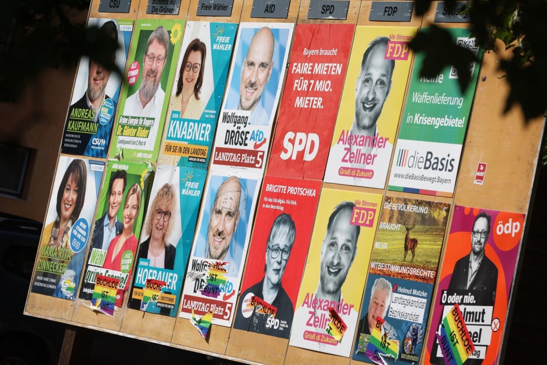 Stadt und Land: So unterscheidet sich die Parteiensympathie - Wahlplakate verschiedener Parteien für eine Landtagswahl.