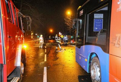 Sturmtief "Zeynep" sorgt in Chemnitz für etliche Feuerwehreinsätze - Der Bus musste erst einmal stehen bleiben. Foto: ChemPic