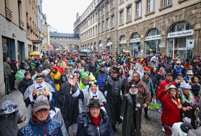 Tausende Narren waren beim 28. Plauener Carnevalsumzug auf der Straße - Hunderte Narren zog es nach dem Umzug auf den Plauener Altmarkt. Dort ging die Party noch eine Weile weiter. Foto: Thomas Voigt