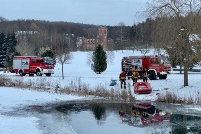Tierische Rettungsaktion in Bad Schlema: Feuerwehr rettet Hund aus gefrorenem See - Feuerwehr rettet Hund aus gefrorenen See in Bad Schlema.