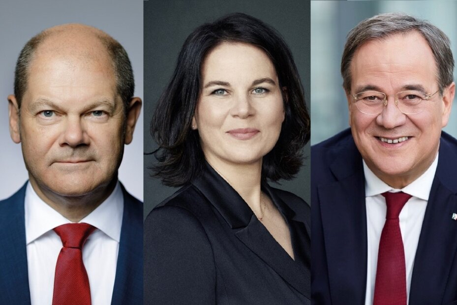v.l.n.r.: Olaf Scholz (SPD), Annalena Baerbock (Die Grünen), Armin Laschet (CDU) sind Spitzenkandidaten zur Bundestagswahl.