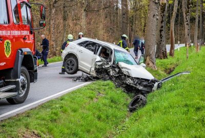 Unfall im Erzgebirge: Fahrer wird durch Aufprall gegen Baum verletzt - Bei einem Unfall prallte ein PKW gegen einen Baum. Foto: Niko Mutschmann