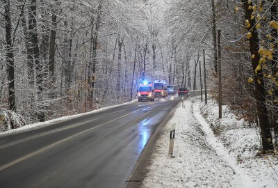Unfall in Hartenstein: PKW kommt von Fahrbahn und überschlägt sich - PKW kommt von Fahrbahn ab und überschlägt sich. Foto: Niko Mutschmann