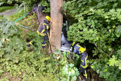 Unfall in Schwarzenberg: PKW kommt von Fahrbahn ab kracht gegen Baum - 