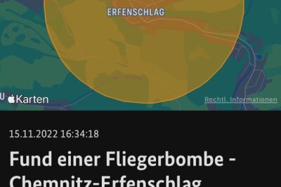Update: Bombe in Erfenschlag entschärft - Meldung der Warn-App Nina. Foto/Screenshot: Daniel Unger