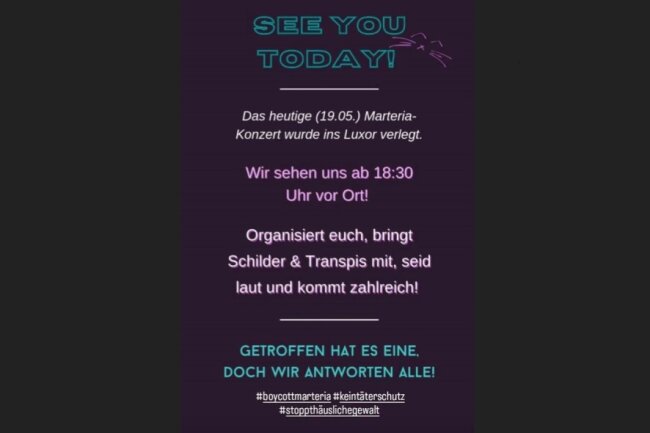 Update: Demonstration gegen Marteria-Konzert - Screenshot vom Demonstrationsaufruf. Instagram: @catcallofchemnitz