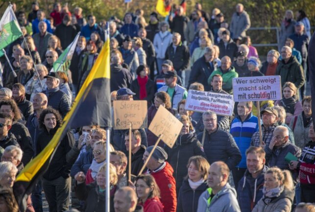 Update: Sonntagsdemonstration in der Plauener Innenstadt - Tausende demonstrieren mit Trommeln, Fahnen und Plakaten. Foto: B&S
