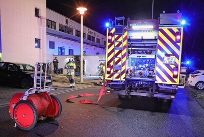 Vandalen in sächsischer Großstadt am Werk: Mülltonne angezündet und Haus beschädigt - Die Feuerwehrleute löschten den Brand zügig. Foto: Roland Halkasch