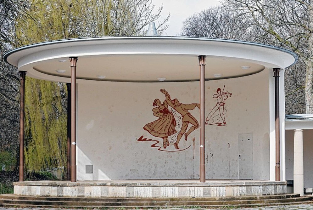 Vandalismus am Pavillon der Schlossteichinsel - Der Pavillon am Schlossteich in Chemnitz - wieder einmal von Vandalen heimgesucht. Foto: Harry Haertel/Haertelpress