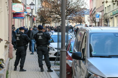 Polizeieinsatz bei der Demonstration in Zwönitz.