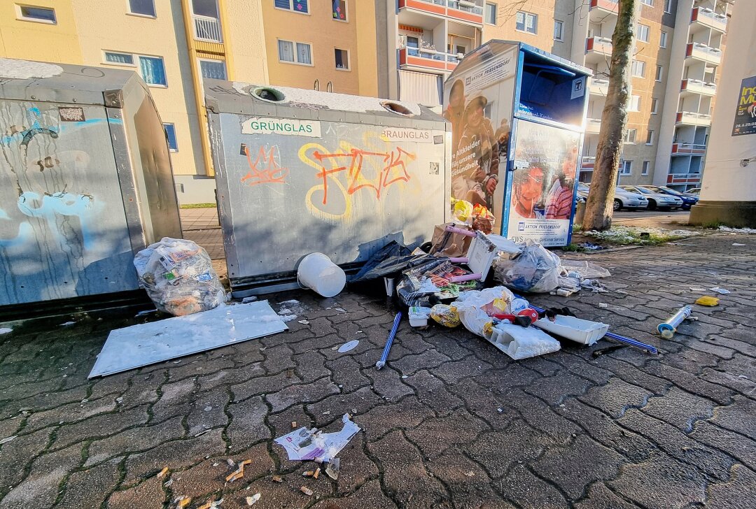 Viele Dreckecken in der Stadt: Braucht Chemnitz einen Müll-Sheriff? - Die Tschaikowskistraße hat sich zu einem echten Müllplatz entwickelt. Mann muss über Müll steigen, um zum Container zu kommen. Wer beseitigt das Chaos? Foto: Harry Härtel
