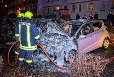 Vier PKW in Vollbrand: Feuerwehr im Einsatz - Vier PKW standen in Flammen. Foto: xcitepress
