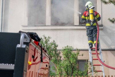 Vier Verletzte bei einem Hausbrand in Zittau - Die Feuerwehr kämpft gegen das Feuer. Foto: xcitepress