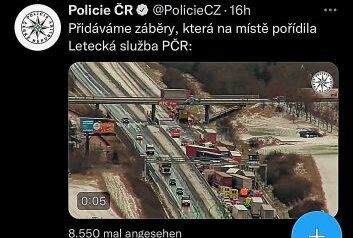Vollsperrung nach Massencrash auf Autobahn in Tschechien - Twitter-Post der Polizei in Tschechien. Foto: Twitter/Polizei Tschechien
