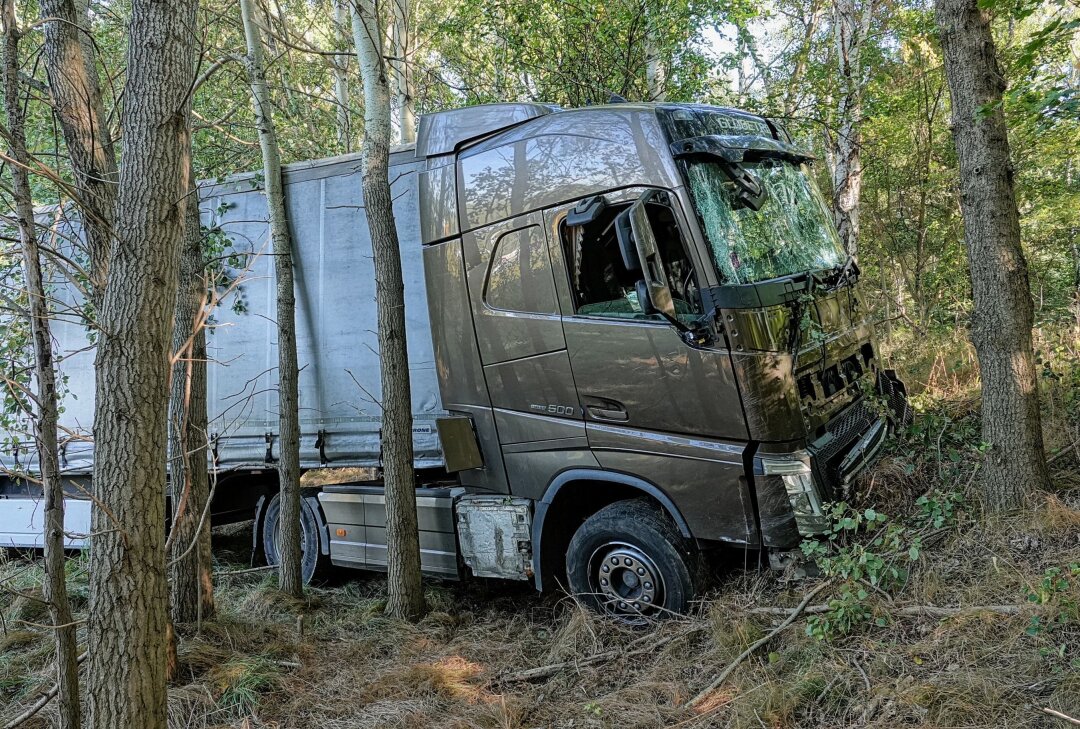 Vollsperrung nach Unfall auf der A4: LKW sorgt für Baumfällung - Verkehrsunfall auf A4. Foto:Roland Halkasch