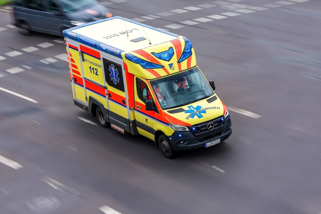 Von Hubschrauberlärm erschreckt: Mann und Pferde verletzt - Ein Rettungswagen fährt mit Blaulicht.