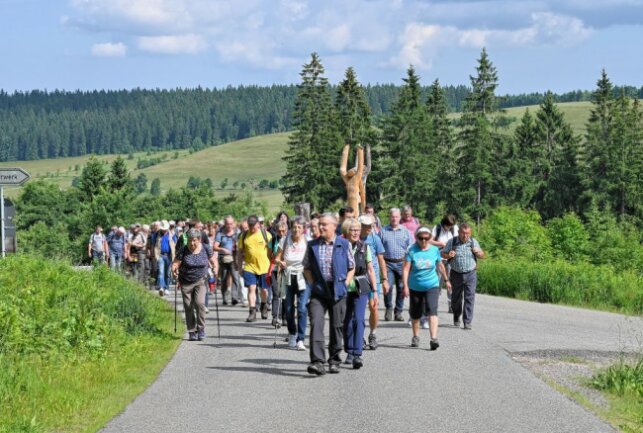 Wanderer waren in Carlsfeld auf Sommertour - Die Sommerwanderung führte gestern rund um die Talsperre Carlsfeld. Foto: Ralf Wendland
