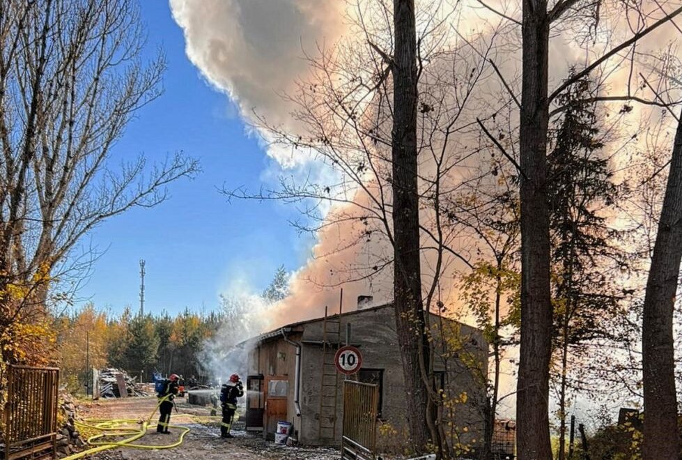 Werkstattbrand in Colditz: Mehrere Freiwillige Feuerwehren im Einsatz - In Colditz brannte heute Vormittag ein zehn Meter hohes Werkstattgebäude. Foto: Sören Müller