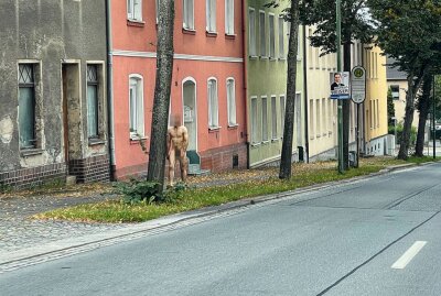 Wie Gott mich schuf: Nackter Mann geht in Auerbach spazieren - Wie Gott mich schuff: Nackter Mann geht in Auerbach spazieren. Foto: B&S / David Rötzschke