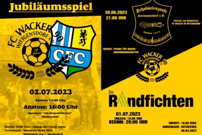 Wittgensdorfer Kicker feiern großes Vereinsjubiläum mit De Randfichten und dem CFC - Der FC Wacker Wittgensdorf feiert vom 30. Juni bis 2. Juli großes Vereinsjubiläum.