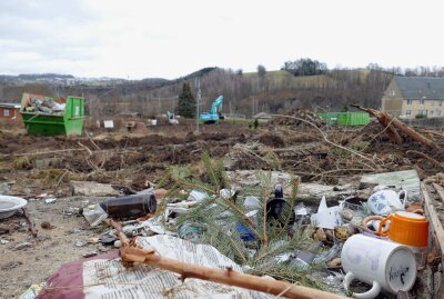 Zschopau schafft Platz für neue Eigenheime - Auch einige Tassen erinnerten an das Gartenflair, doch der Müll wurde nun entfernt. Foto: Andreas Bauer