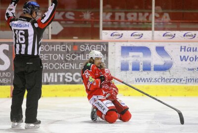 Zwei Punkte für die Eispiraten - Patrick Pohl verletzt (Schulter). Foto: Andreas Kretschel