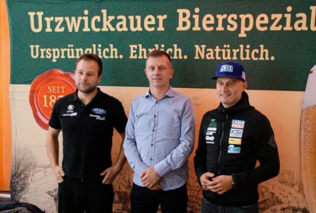 Das sächsische Rallye-Drei-Gestirn Philip Geipel, Carsten Mohe und Julius Tannert (v. l. n. r.). Foto: Udo Hentschel